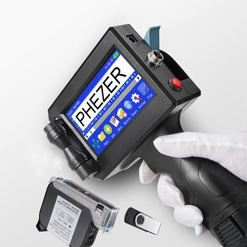 Phezer P15 12.7mm Label Printer QR Bar Batch Code Date Number Logo Expiry Date Handheld Inkjet Printer 28 Languages Portable