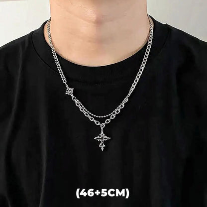 Colar de Hip Hop Zircon Star Camada Dupla Masculino Feminino Tendência Charme Aço Titânio Pingente Corrente Unissex Joias Atacado