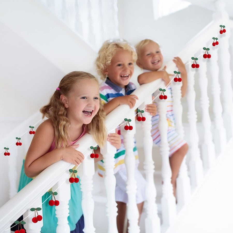 Cherry Garland Decoration Cherries Birthday Wedding Decoration Christmas Pompom Threading Banner Bedroom Wall Decoration Hanging