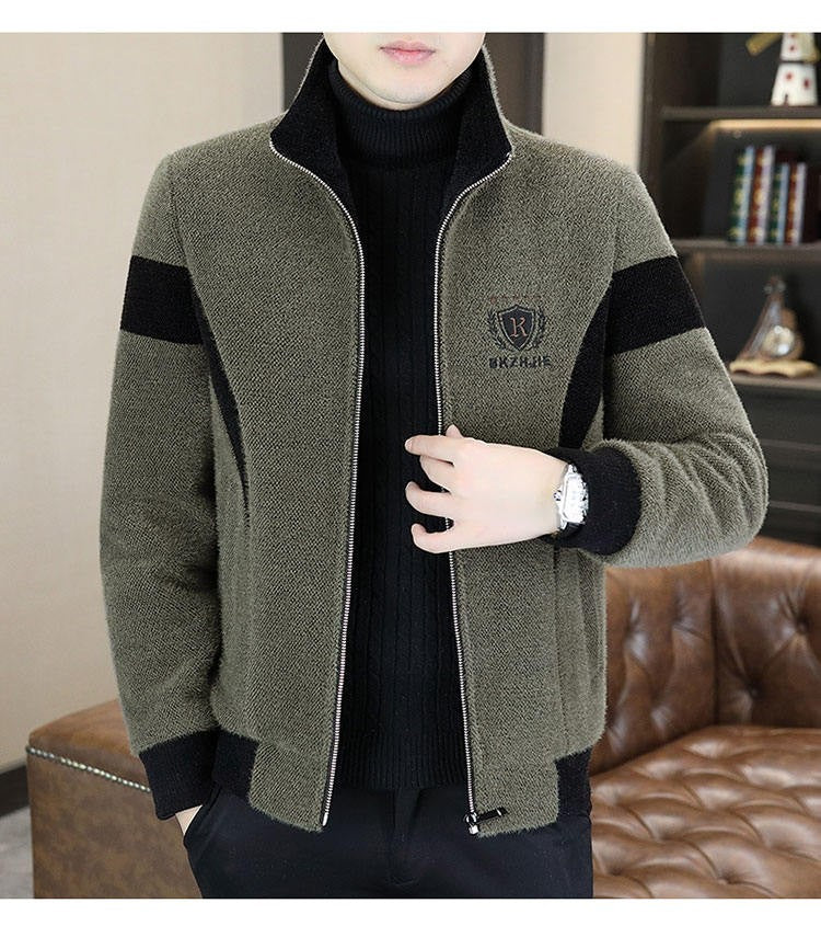 High End Splicing Men's Woolen Coat Winter Thick and Warm Wool Blends Jacket Fashion Casual Social Standing Collar Overcoat 4XL