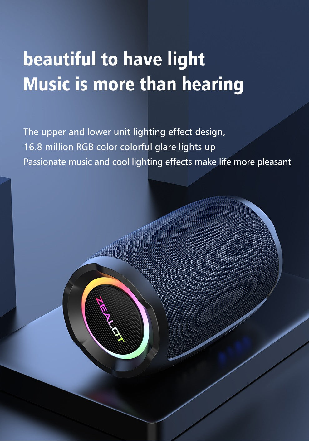 Caixa de som Bluetooth portátil Zealot_S49 com som estéreo 360, 20W, IPX6 à prova d'água, Bluetooth 5.2, True Wireless Stereo