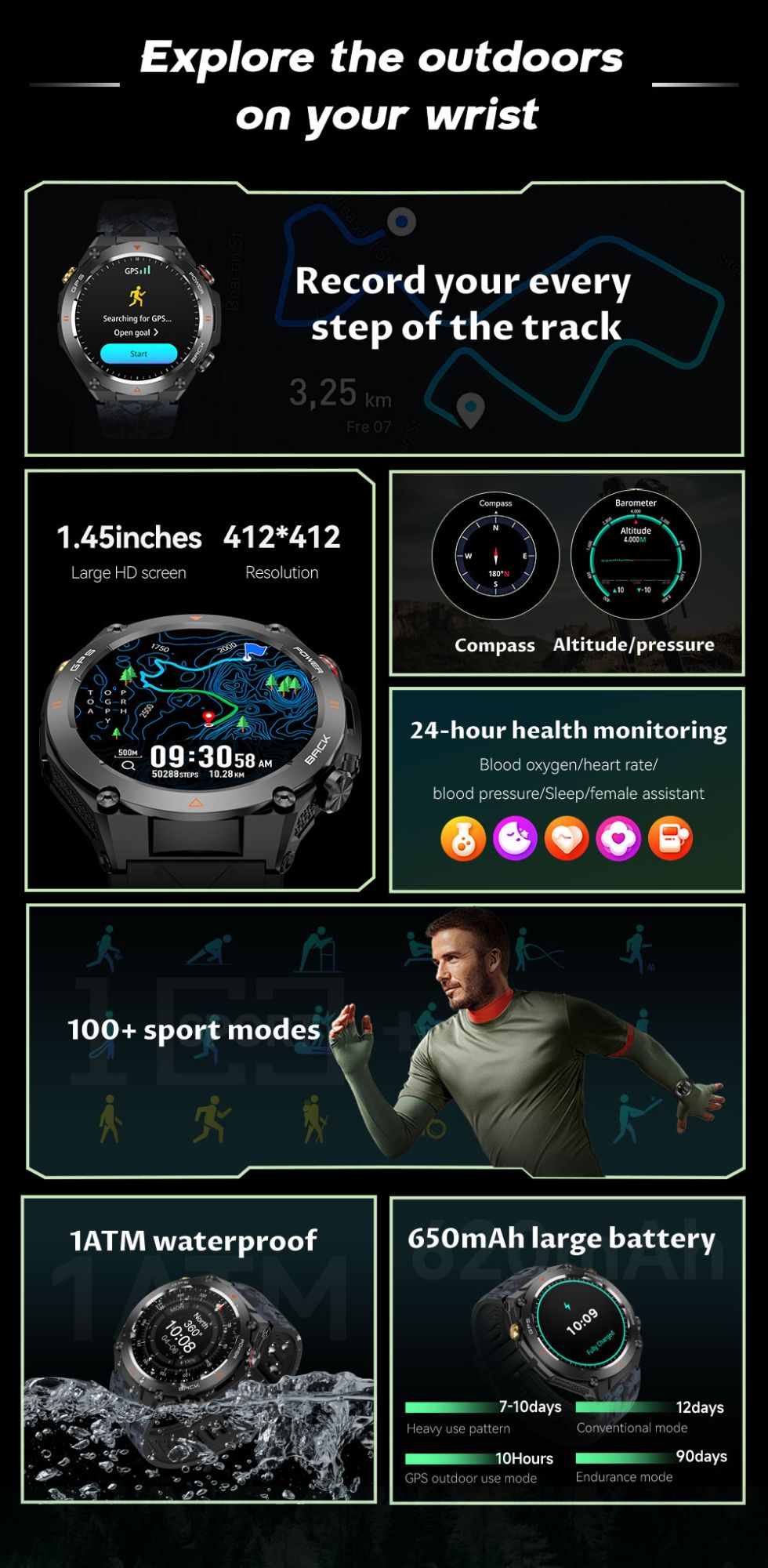 2025 New For Xiaomi GPS Sports Smart Watch Men Waterproof Fitness Trackr Bluetooth call 650Mah Battery Smartwatch Woman Bracelet