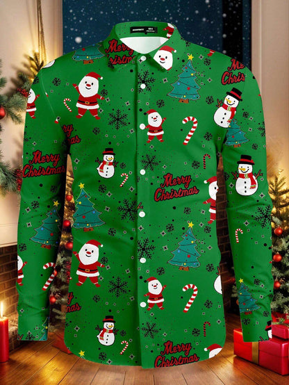 Christmas Festival Theme Men's 3D Prints Red Formal Shirts Christmas Santa Claus Graphic Long Sleeved Shirt Fashion Men's Shirts
