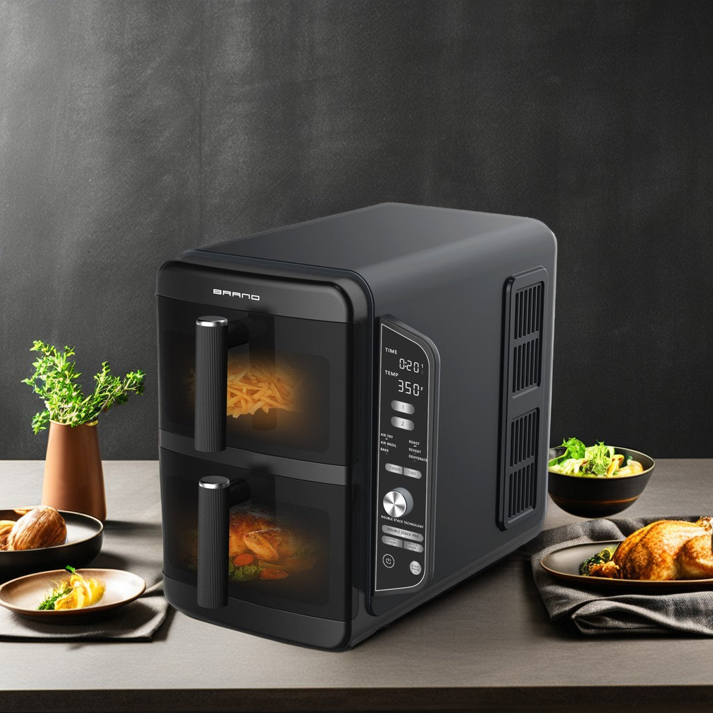 Fritadeira elétrica de aço inoxidável de alta qualidade, 11L, extragrande, controle digital duplo, quadrada, para uso doméstico, em carros e hotéis, francês, alemão