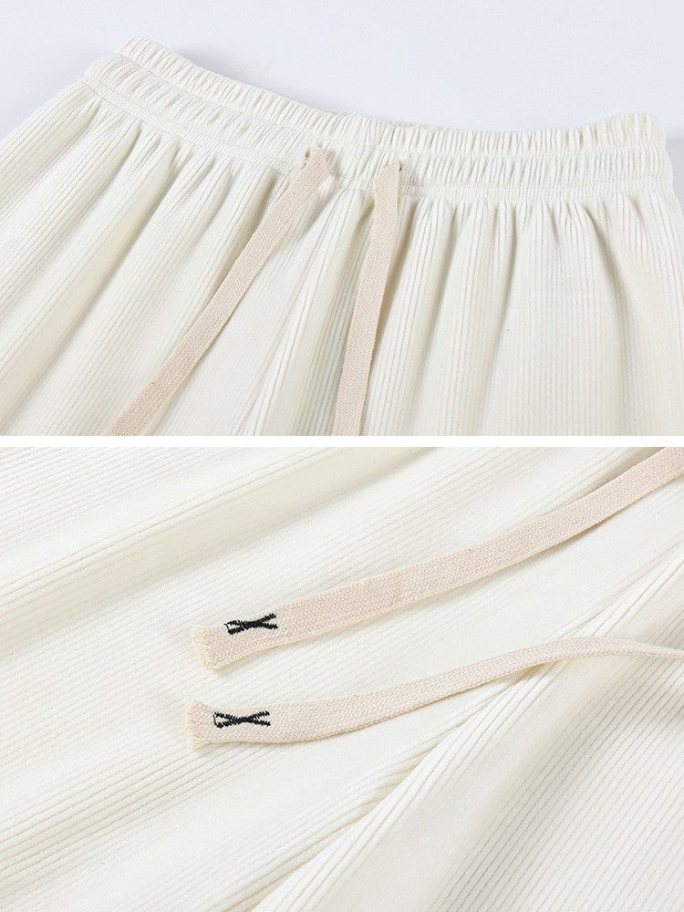 Women Wide Leg Corduroy Pants Autumn Winter Women Basic Elastic Waist Stright Long Pants Casual Female Long Pants Trousers