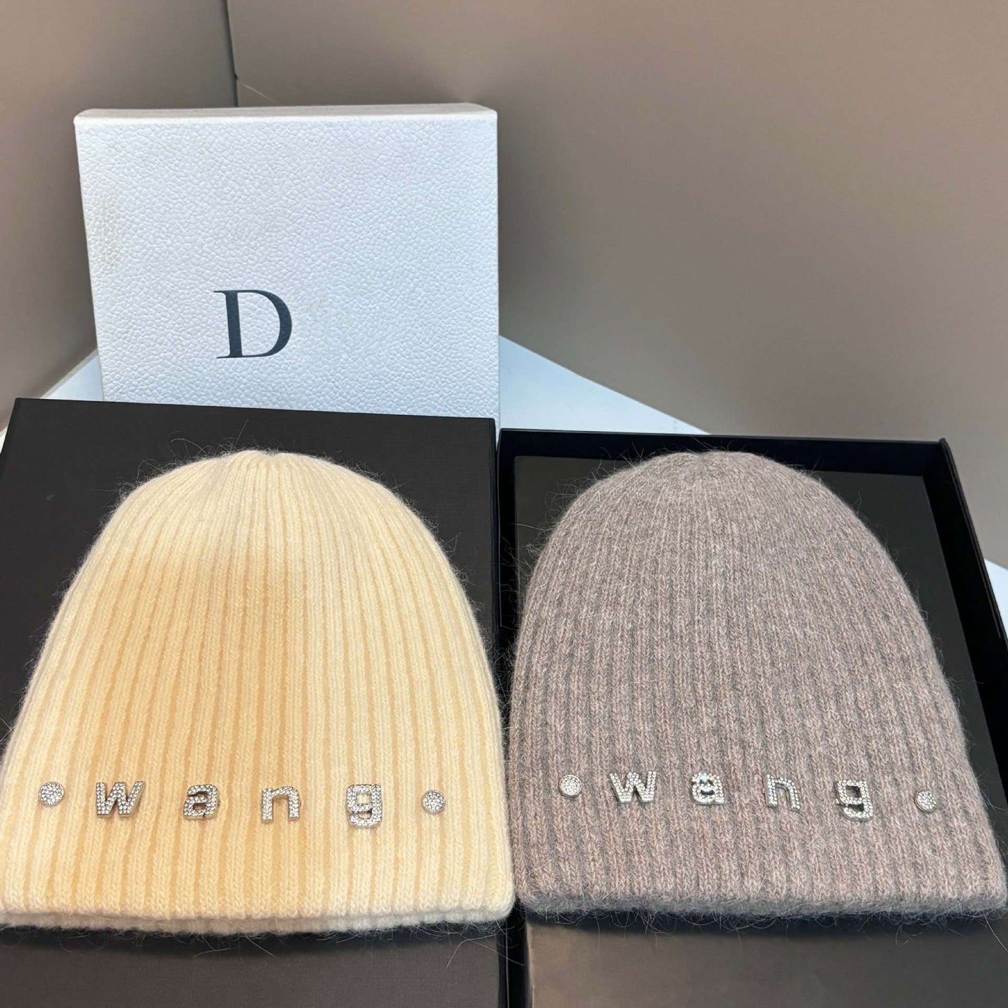 Simple Rabbit Hair Knitted Beanie for Women Outdoor Winter Warm Hat with Ear Flaps Basic Stretchable Skull Cap