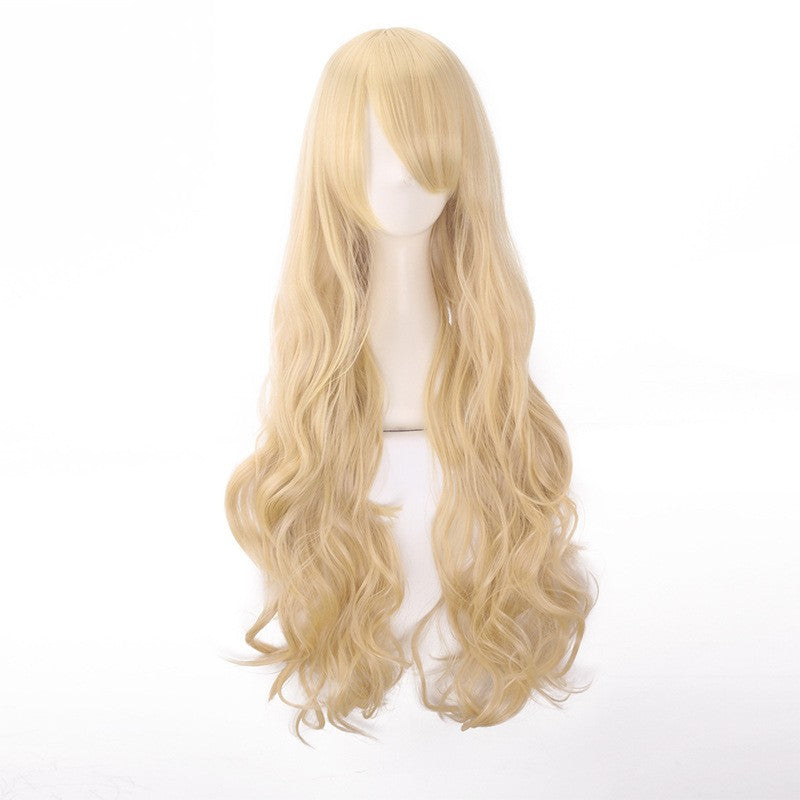 Peruca de anime colorida estilo cosplay europeu e americano, com rede de fivela para comércio exterior, universal, 80CM de comprimento, encaracolada de fibra sintética