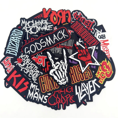 25PCS/Lot Rock Band Patches for Clothing Embroidery Stripes Iron on Patches Music Badges Diy Clothes Stickers Sewing Vest Jacket