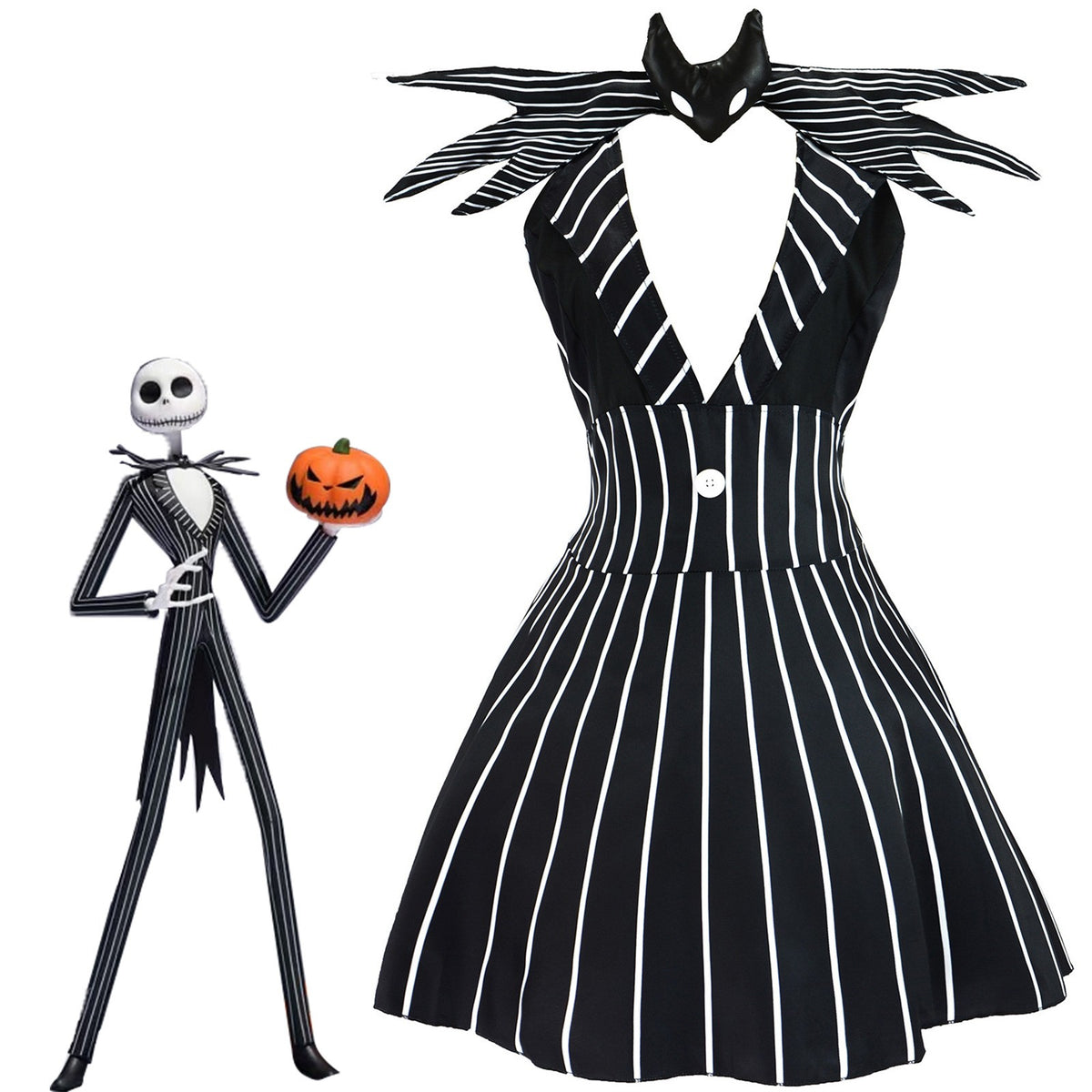 Anime Jack Skellington Cosplay Costume Christmas Night Outfit Black Stripe Dress For Woman Halloween Party Fancy Demon Clothes