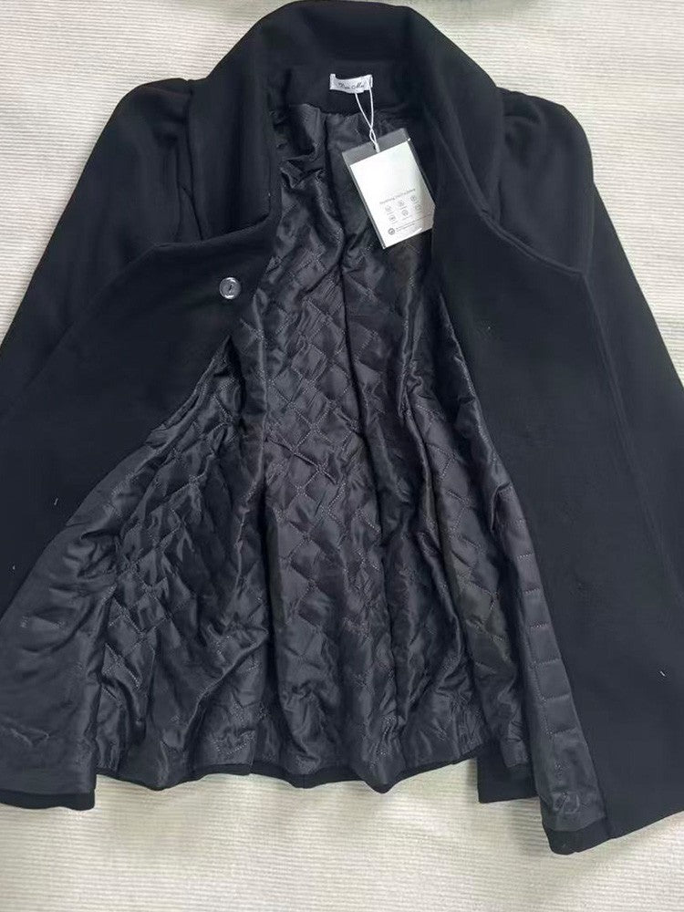 Winter Hepburn Black Fur Collar Woolen Coat French Style Vintage Blends Slim Mid-length Outwear Elegant Lolita Warm Outfits 2025