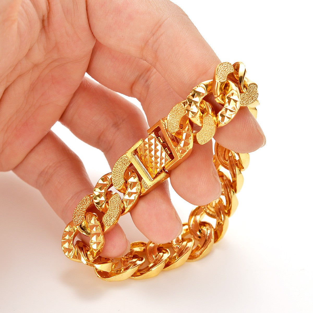 Pulseira de Ouro AU999 de Alta Qualidade Edição Larga Corrente de Chefe Pulseira Lisa Corrente Cubana NK Corrente de Pulso Masculina de Luxo Leve 24K