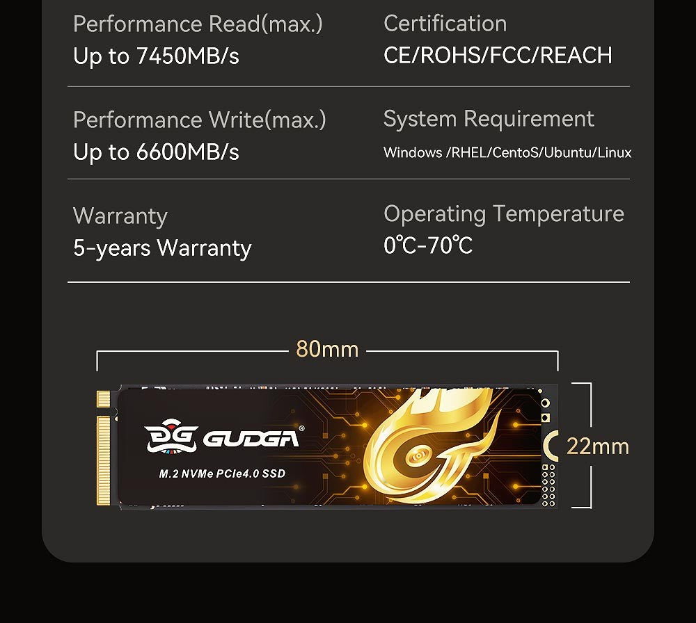 GUDGA 7450MB/s SSD M2 PCIe 4.0 NVME 2tb 512g 1TB 4tb 4 M.2 Gen4 Disco rígido de estado sólido NMVE PCIe 4.0 HDD para notebook PS5