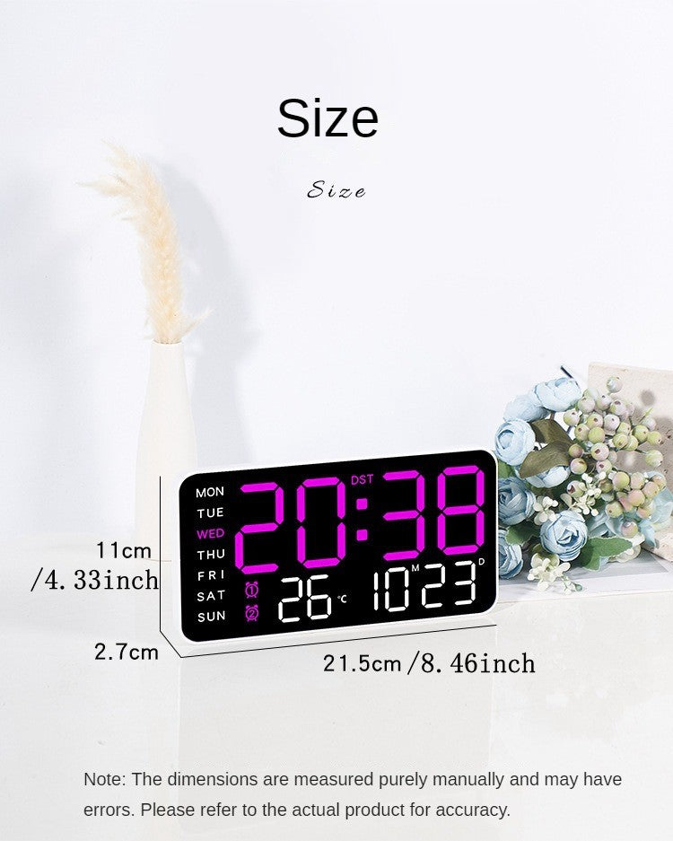 Large Digital Wall Clock Week Date Temperature Display Voice Control Table LED Alarm Clocks Brightness Adjustable 12/24H Clock