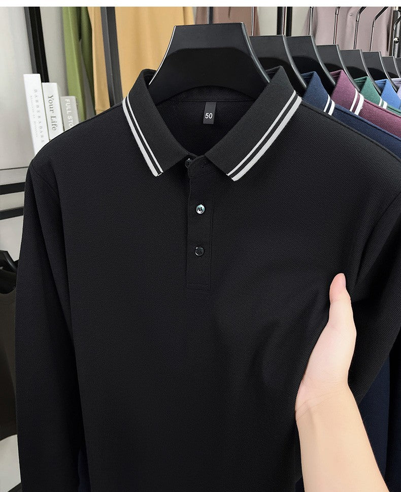 100% pure cotton high-quality brand men's long sleeve polo shirt autumn fashion striped original design golf top casual T-shirt