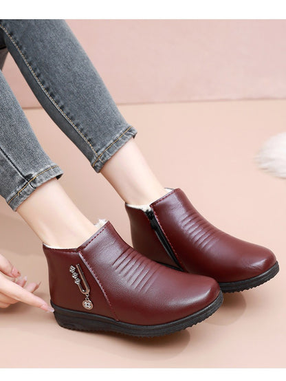 2024 New Women's Real Leather Ankle Boots Thick Bottom Plush Shoes Women Winter Warm Shoes Fashion Cool Footwear Size 35-41