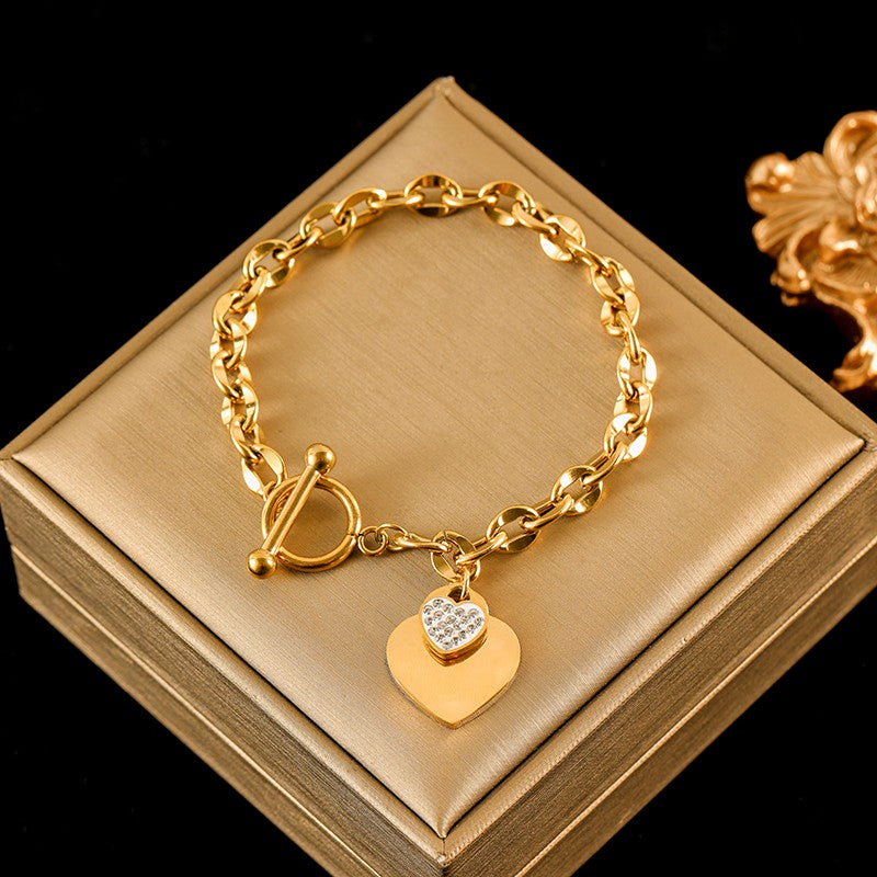 EILIECK Pulseira Feminina de Aço Inoxidável 316L Dourada com Estrela-do-mar, Lua e Estrela, Joia da Moda, Presente para Festa