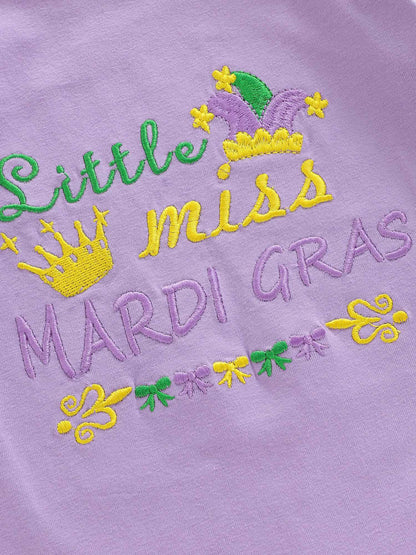 Suefunskry Baby Girl Mardi Gras Themed Romper Letter Crown Embroidery Long Sleeve Round Neck Jumpsuit with Bow Headband
