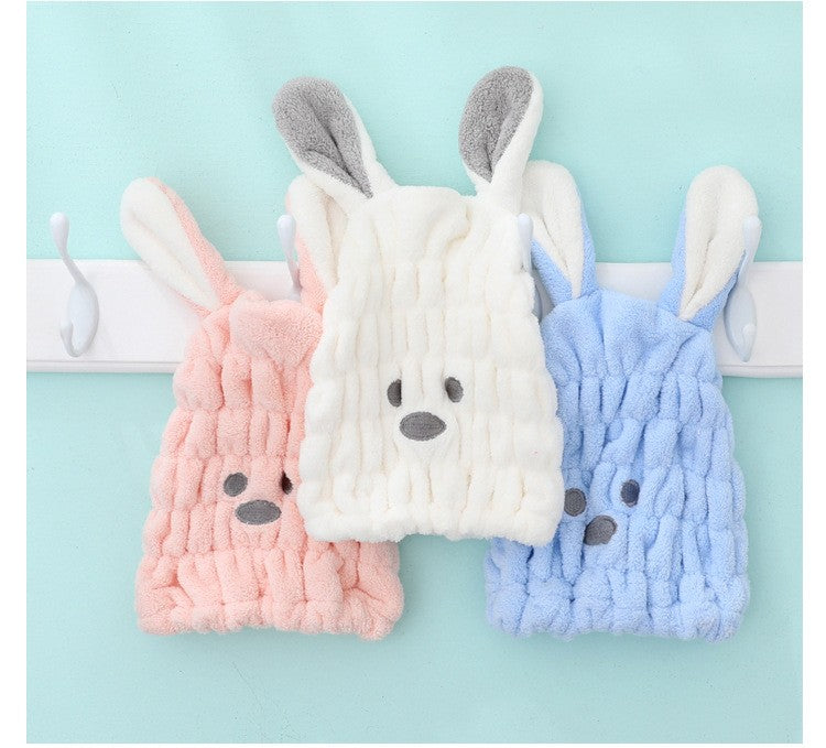 Coral Fleece Hair Drying Towel Super Absorbent Quick Dry Child Cute Drawing Baby Rabbit Ears Girls Women Shower Dryer Towel Hat