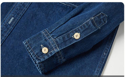 Men Long Sleeved Casual Denim Shirts High Quality Male Cotton Multi pockets Cargo Shirts New Spring Man Fashion Jeans Shirts 5XL