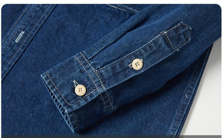 Men Long Sleeved Casual Denim Shirts High Quality Male Cotton Multi pockets Cargo Shirts New Spring Man Fashion Jeans Shirts 5XL