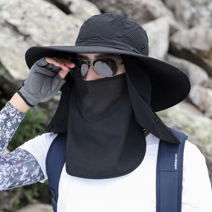 Chapéu Pescador Masculino de Verão com Lenço de Pescoço, Proteção Solar, Montanhismo, Pesca, Respirável, com Lenço Protetor de Sol