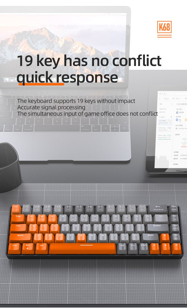 K68 60%  Wireless Mechanical Keyboard ,Bluetooth Dual Mode,Hot-Swappable Mini 68-Key Red Switch for PC iPhone iPad,K68 Keyboard