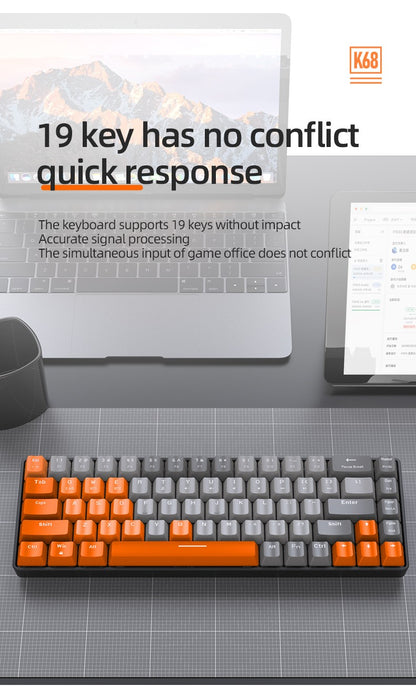 K68 60%  Wireless Mechanical Keyboard ,Bluetooth Dual Mode,Hot-Swappable Mini 68-Key Red Switch for PC iPhone iPad,K68 Keyboard