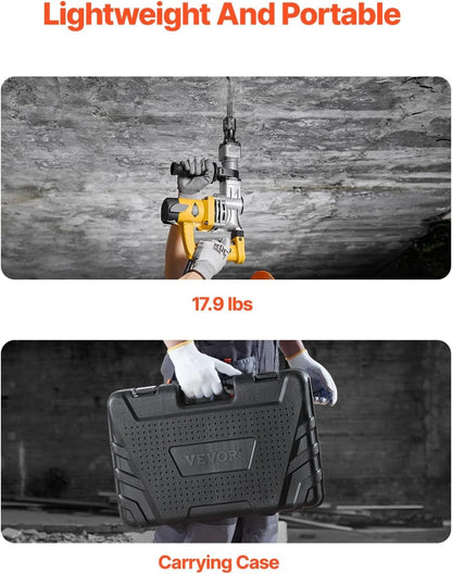 Martelete Demolidor Elétrico 1400W, Rompedor de Concreto 2900 BPM com Cinzéis, Maleta, Luvas e Óculos de Proteção