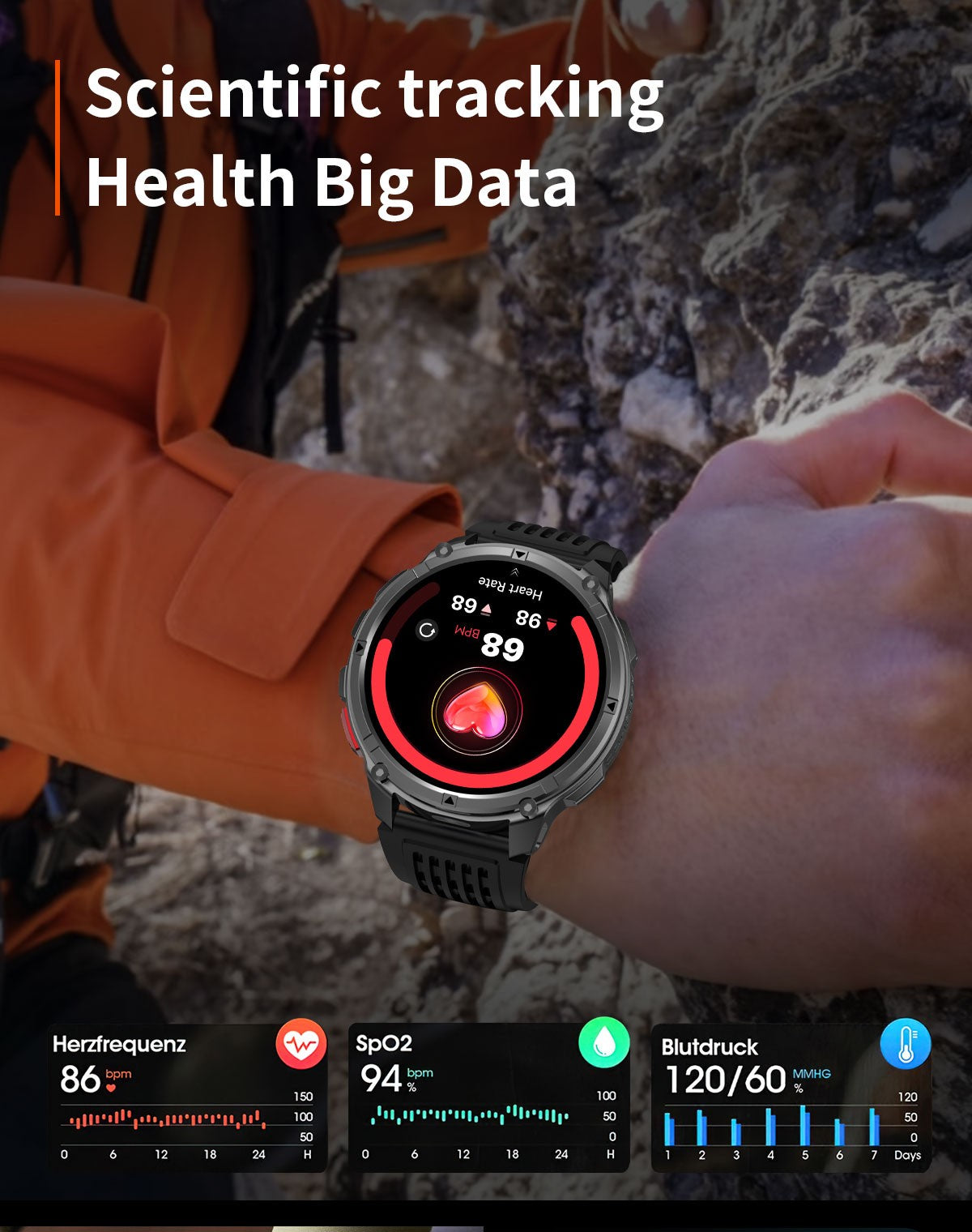 2026 New 1.7-inch Military sports SmartWatch 1100mAh large battery Outdoor compass flashlight 5ATM waterproof BT Call SmartWatch