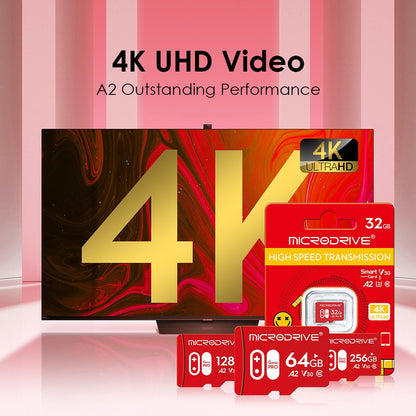Cartão de Memória de Alta Velocidade A2 V30 U3 32GB 64GB 128GB 256GB Flash UHS-3 Cartão Micro Mini SD para Câmera 4K HD / TV / Jogo / Gopro UAV
