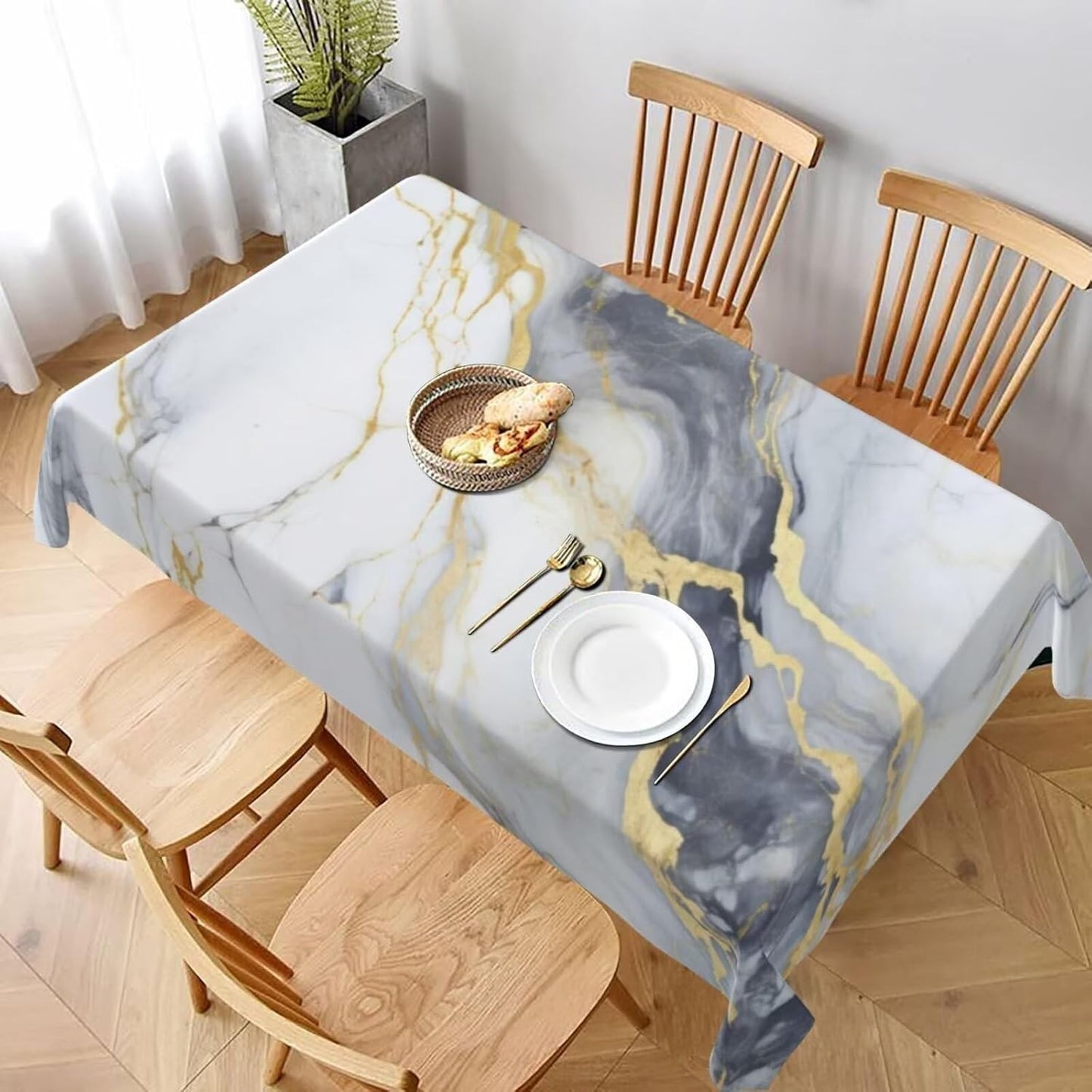 White Grey Gold Marble Texture Rectangle Tablecloth Holiday Party Decor Modern Abstract Geometric Texture Table Cloth Home Decor