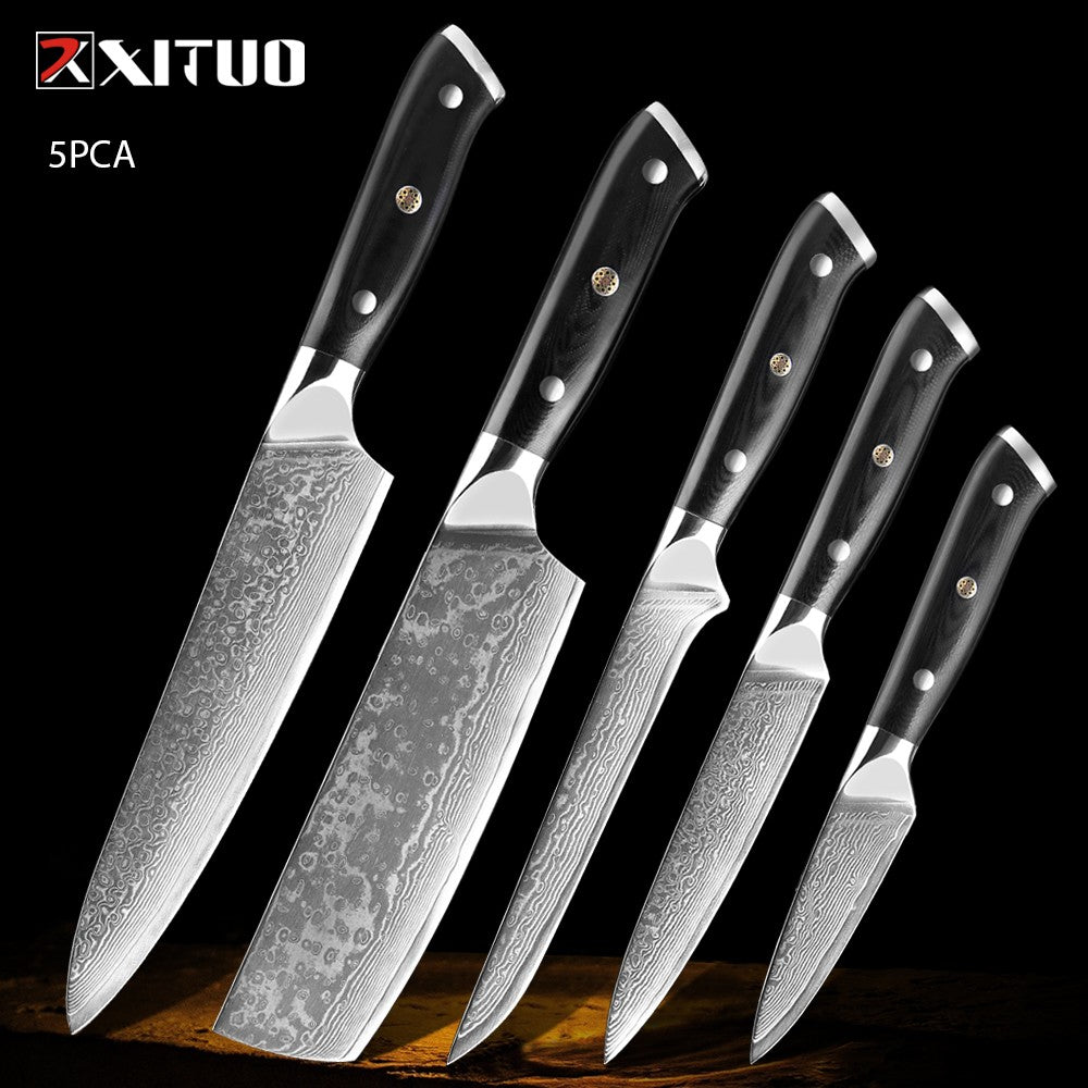 1-9 PCS Chef Knife Set Damascus Steel Kitchen Knives Razor Sharp Cleaver,Paring,Bread,Boning,Chef Special Knife With G10 Handle