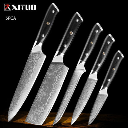 1-9 PCS Chef Knife Set Damascus Steel Kitchen Knives Razor Sharp Cleaver,Paring,Bread,Boning,Chef Special Knife With G10 Handle