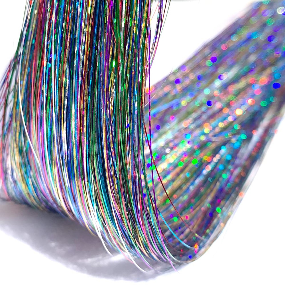 Kit de Fios Brilhantes Coloridos de Glitter para Cabelo, Fio de Cabelo Dourado Brilhante, Extensões de Corda, Acessórios de Cabelo para Mulheres, Enfeite de Cabelo