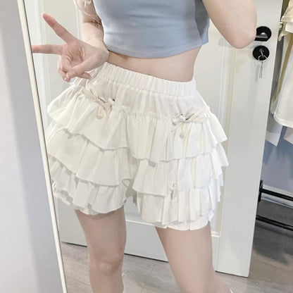 Gidyq High Waist Women Mini Skirts Summer Korean Fashion Ruffle Ball Gowns Skirts Casual Female All Match Cute A Lien Skirt New