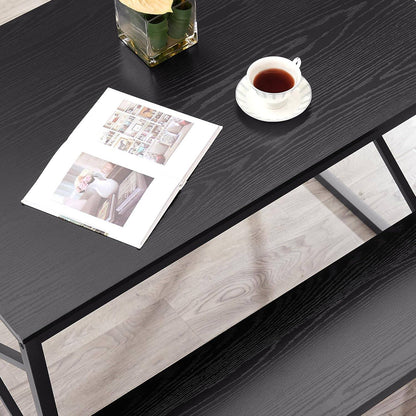 Wooden Kitchen Table Set with Metal Frame and 2 Benches for 4 People, Dining Set for Breakfast Nook and Small Spaces