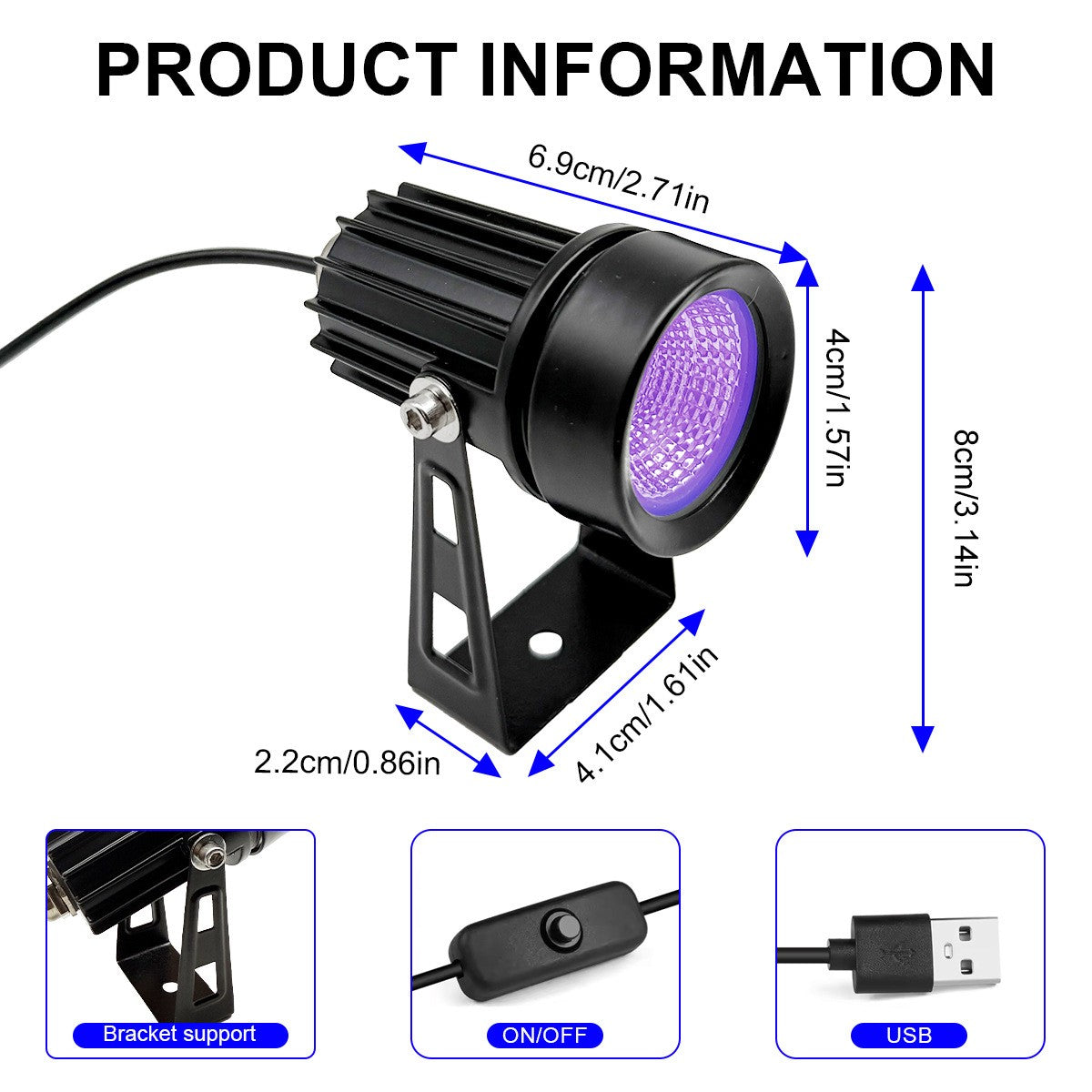 UV Purple Light Spot Light 5V USB Plug UV Projection Light With Clip Clamp Lamp LED Black Light for Glow Party Halloween