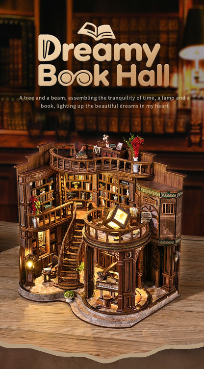 3D Retrô Sonhador Sala de Livros DIY Casas de Madeira em Miniatura Kits Decoração de Mesa para Adultos Presentes de Natal Artesanais