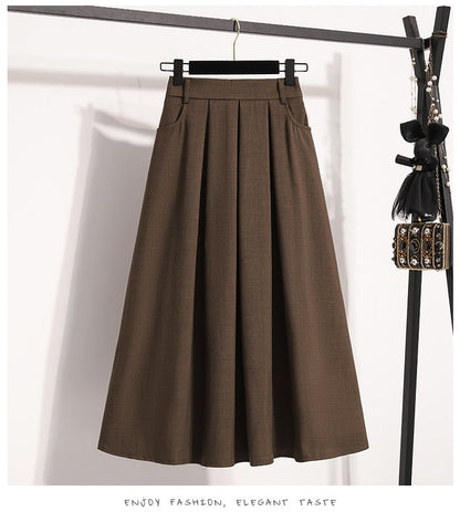 Solid Versatile Medium Length Pleated Skirt 2026 Plus Size Skirts A-Line Maxi Gown Spring Autumn New Half-length Umbrella Skirt