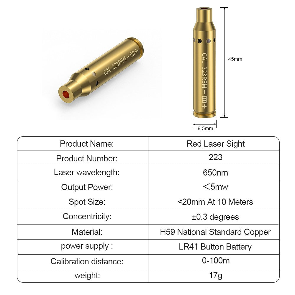 223REM Optics Cartucho Ponto Vermelho Laser Boresight Latão Calibrador Para Pistola Rifle Escopo Acessórios de Caça 6 Bater