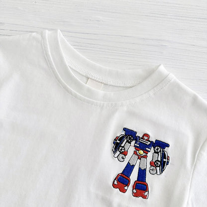2025 Summer New Baby Clothes Infant Robot Embroidery Top+Bottom Set Baby Boys Girls Casual Baby Set Newborn Baby Clothes 2Pcs