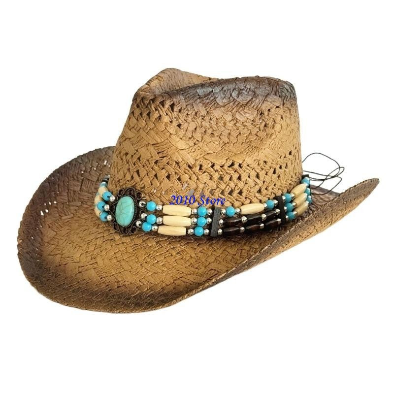 F3MF Fashionable Handwoven Straw Hat Roll Brims Sunproof Panama Hat for Women Bohemian Hat for Vacation and Everyday Wear