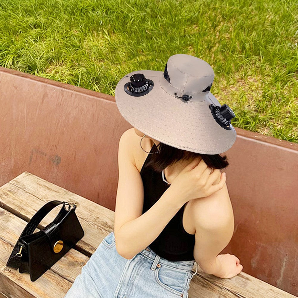 Wide Brim Solar Fan Hat Sun Bucket Hat UV Protection Fishing Hat with 2 Removable Fan Sun Visor Hat for Men Women Fishing