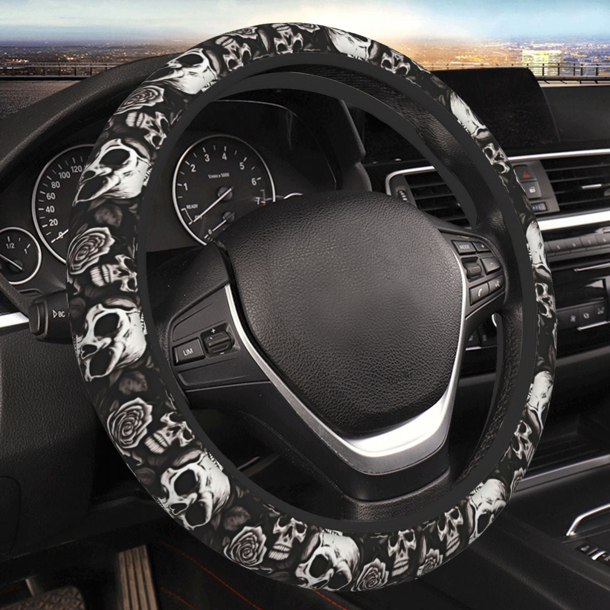 Capa para Volante de Carro Sem círculo interno Design de Caveira Protetor de Volante Universal Acessórios Automotivos Antiderrapantes