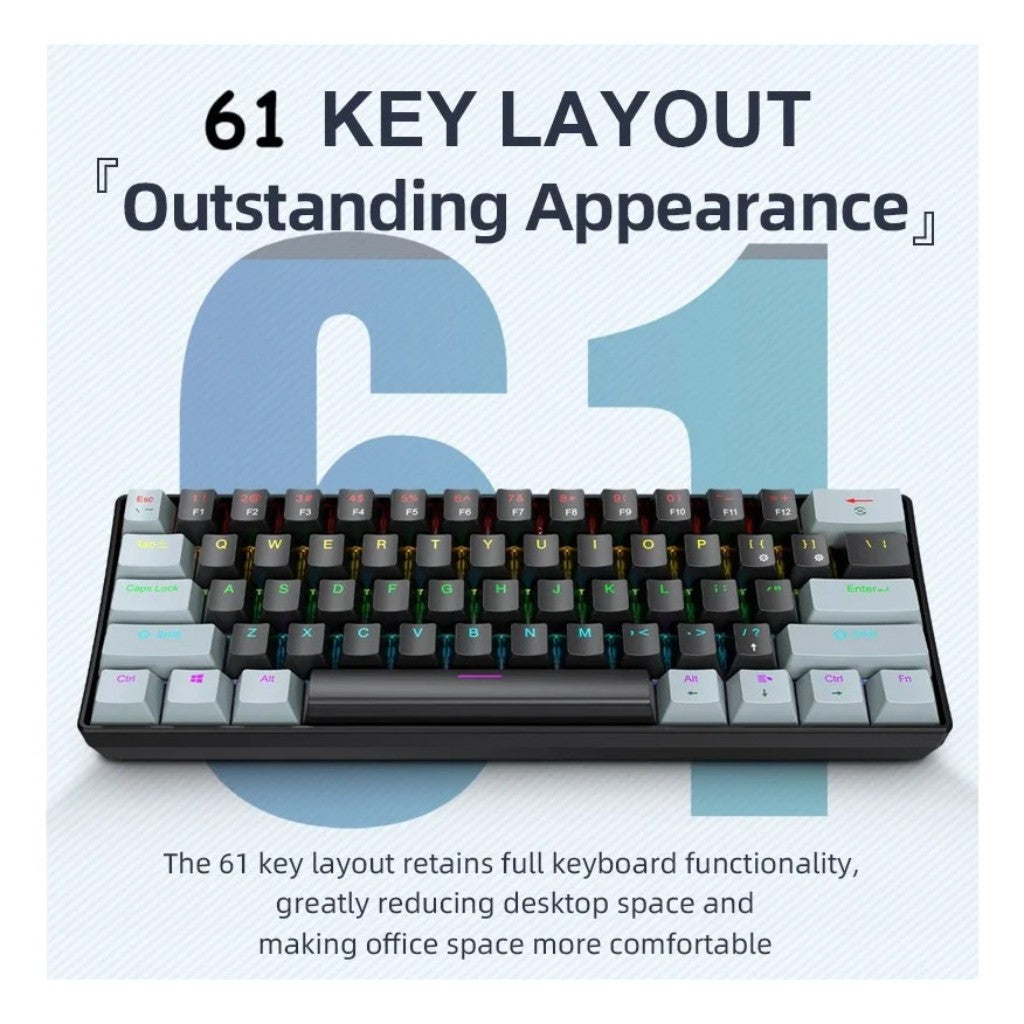 Teclado Mecânico com Fio Portátil APAYADO K61 60% com Fio 61 Teclas RGB Fantasma