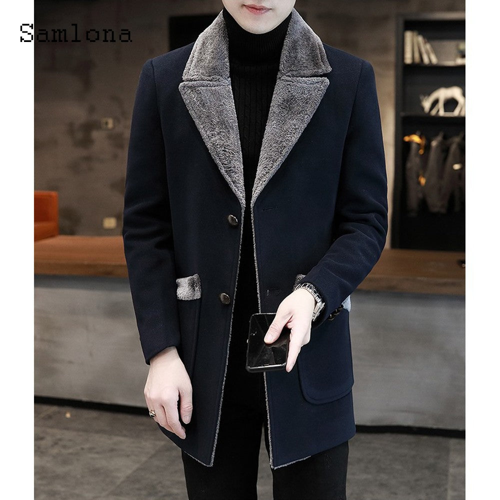 2022 Single-Breasted Tops Wool Blend Coats Plus Size Mens Fashion Jackets Winter Warm Outerwear Men's Huge Pocket Long Overcoats