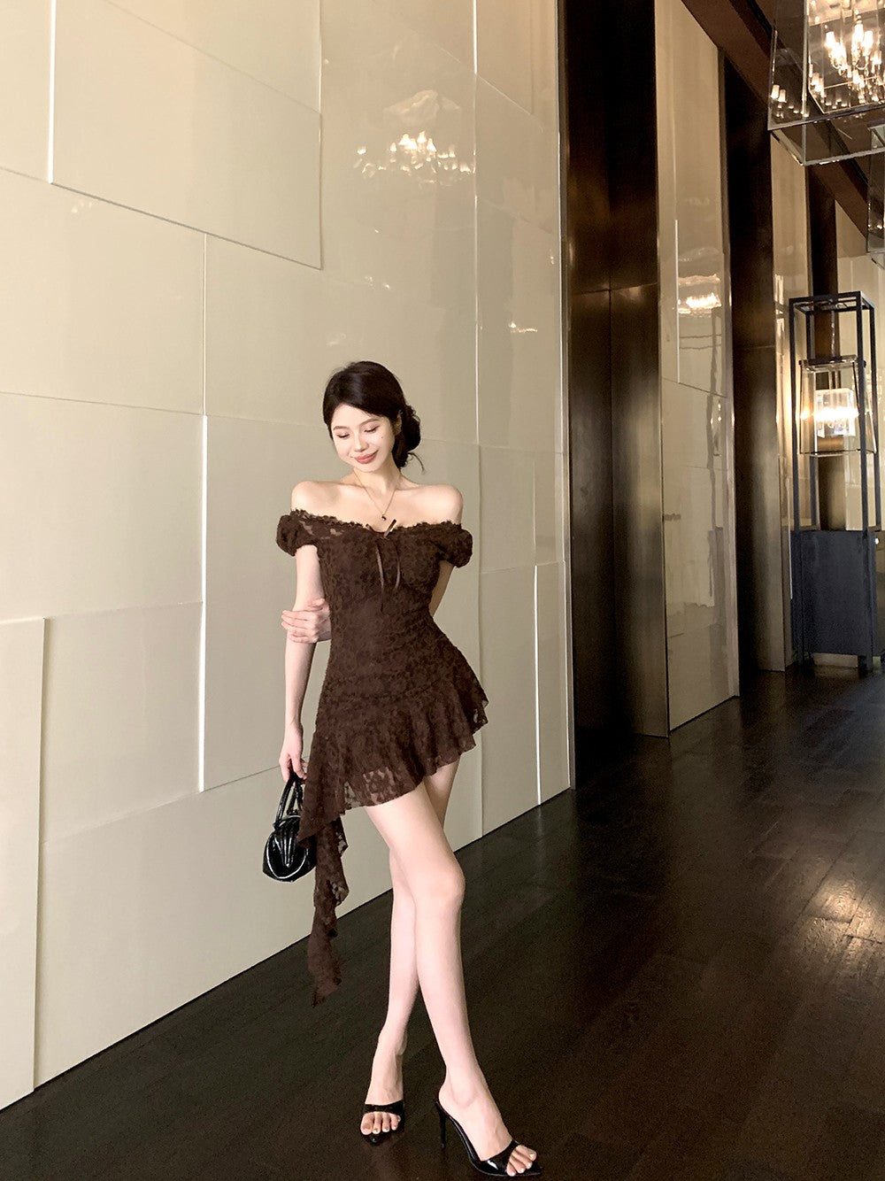 V Neck Lace Trim Shift Dress Women Summer Modern Heritage Aesthetic Youthful Chic Figure Flattering Day to Night Dress