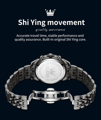 OLEVS Original Fashion Moon Phase Men's Watches Waterproof Chronograph Quartz Watch Stainless steel Calendar Brand Wristwatch