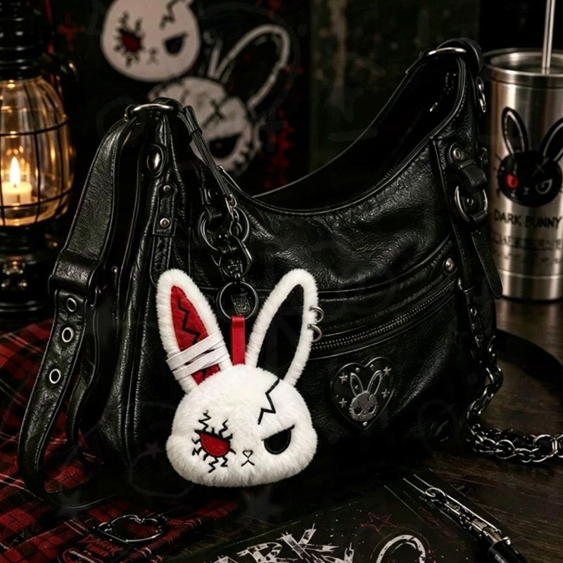 Gothic Bunny Plush Keychain Rabbit Bag Charm Bandage Rabbit Pendant Dark Horror Bunny Doll Keyring Bag Charm Halloween Gifts
