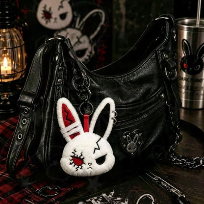 Gothic Bunny Plush Keychain Rabbit Bag Charm Bandage Rabbit Pendant Dark Horror Bunny Doll Keyring Bag Charm Halloween Gifts